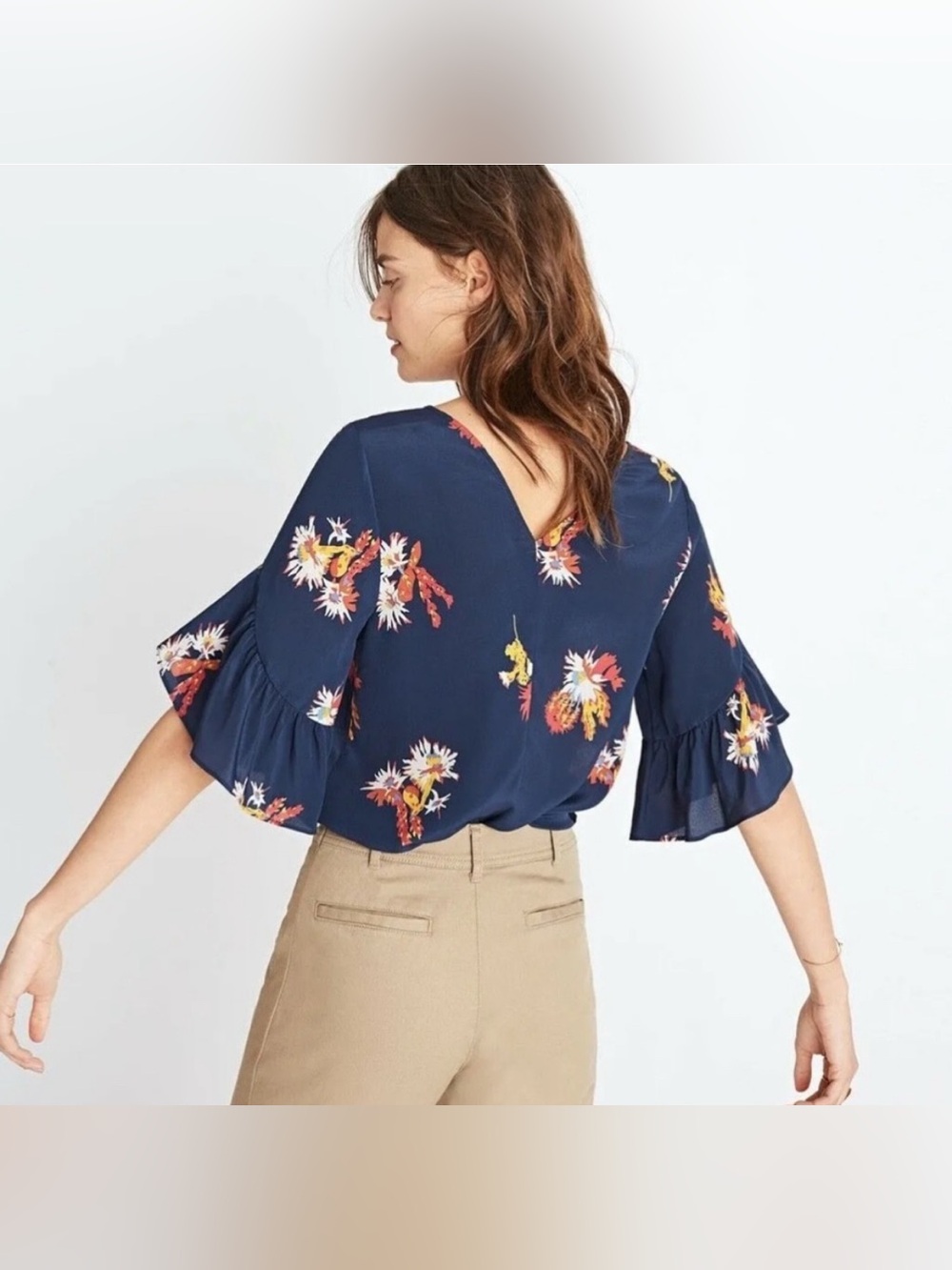 Madewell 100% Silk Ruffle-Sleeve Top